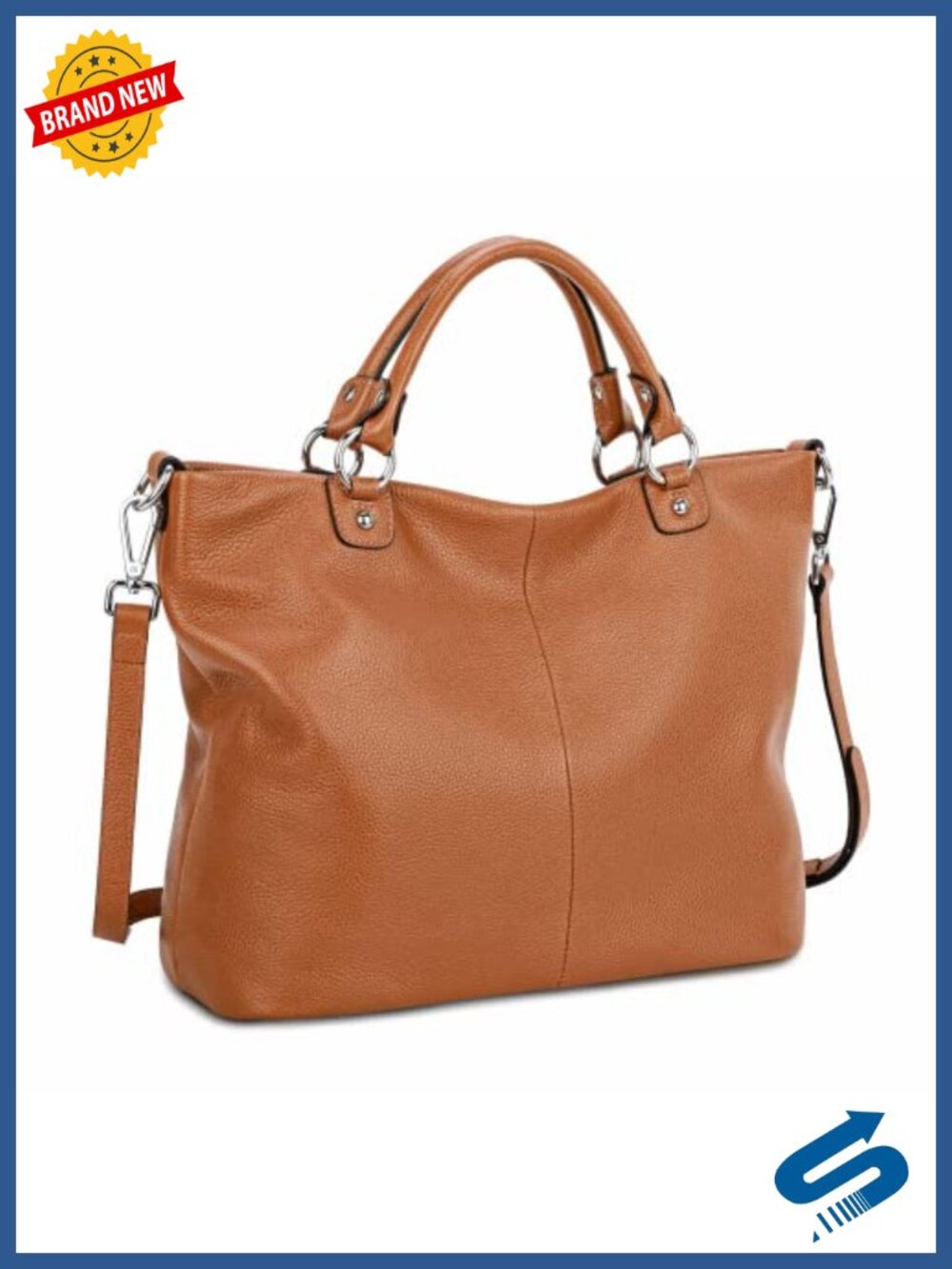 Genuine Leather Top Handle Satchel Tote Purse, Large, 3-Way Carry